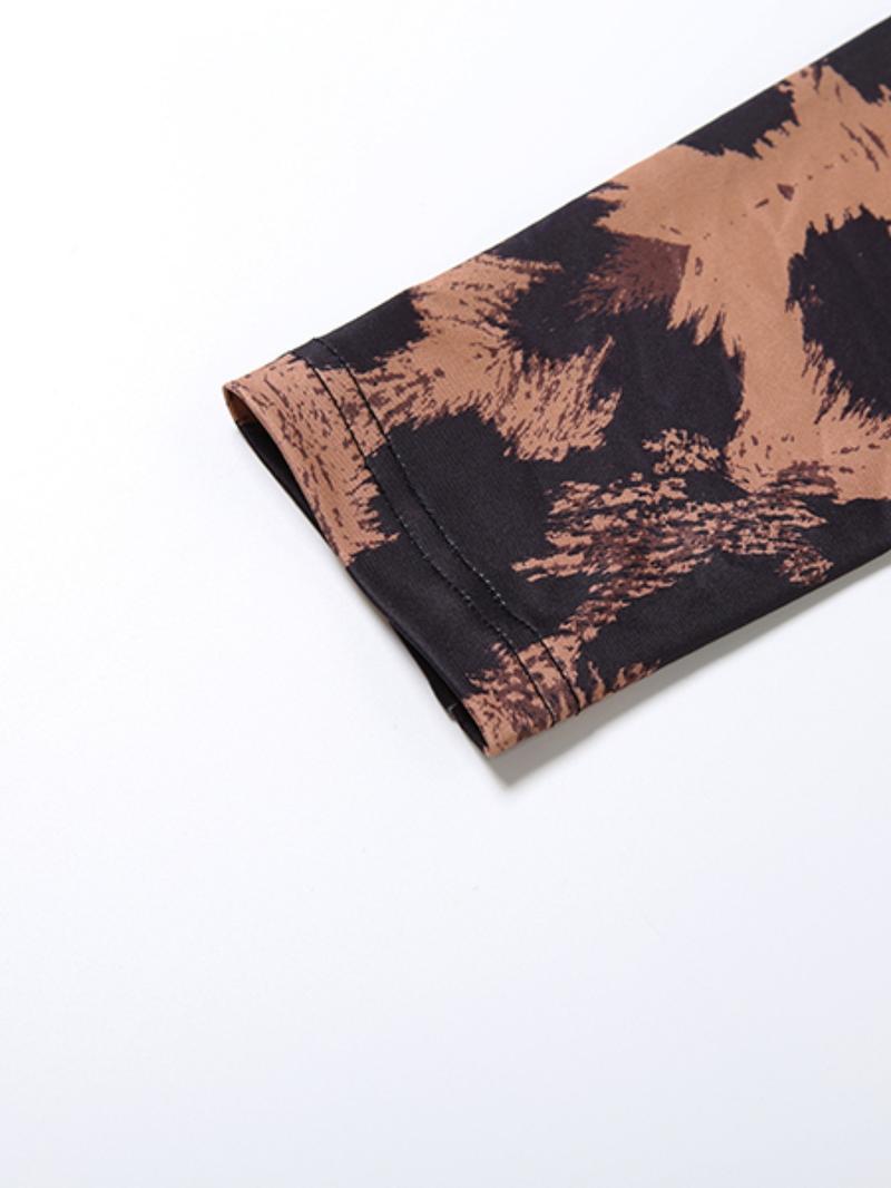 Elegant Fall Winter New Creative Streetwear Digital Print Long Sleeve Tight Top Slim Fit Pants Set, Women's Fashion