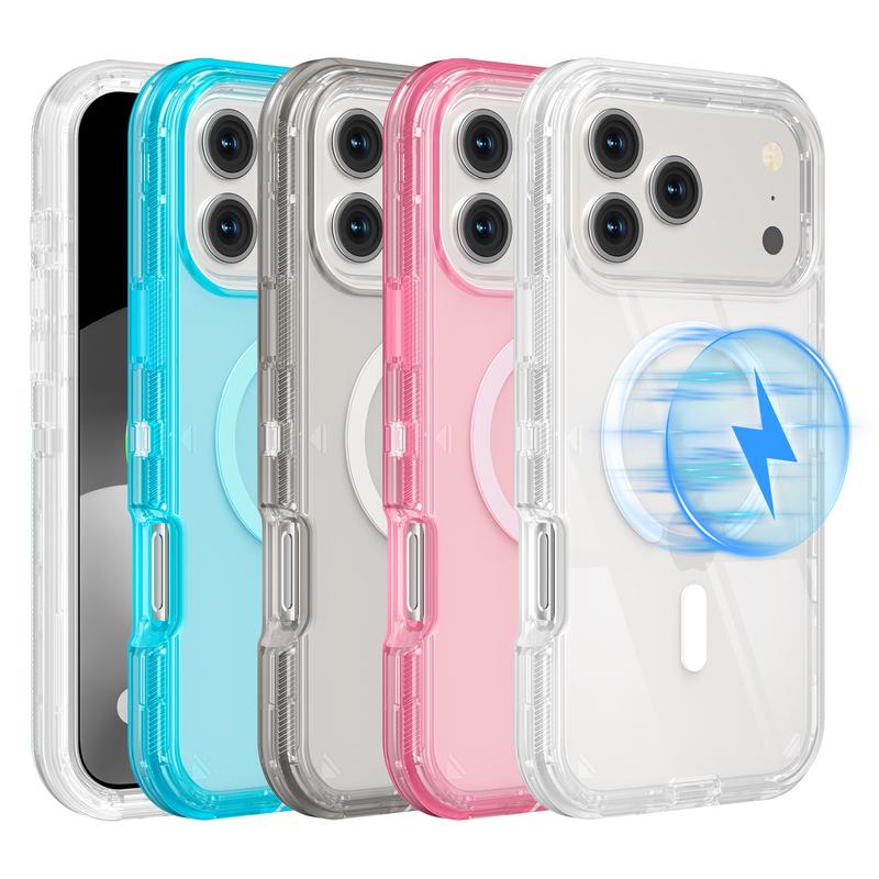 For iPhone 17 Pro Max 16 15 14 13 12 11 Case, Compatible with MagSafe, Heavy Duty Shockproof Protection Phone Cases, Anti-Drop, Dual Layer Transparent Magnetic Phone Case for iPhone, Military Grade Protection, 3 in 1 Design, Wireless Charger Friendly