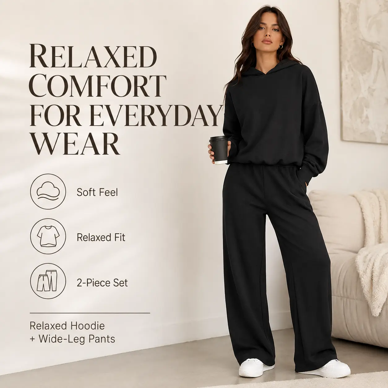 Womens Sweatsuits 2 Piece Set Casual Winter Long Sleeve Hoodie Loose Wide Leg Sweatpants Fall Tracksuit