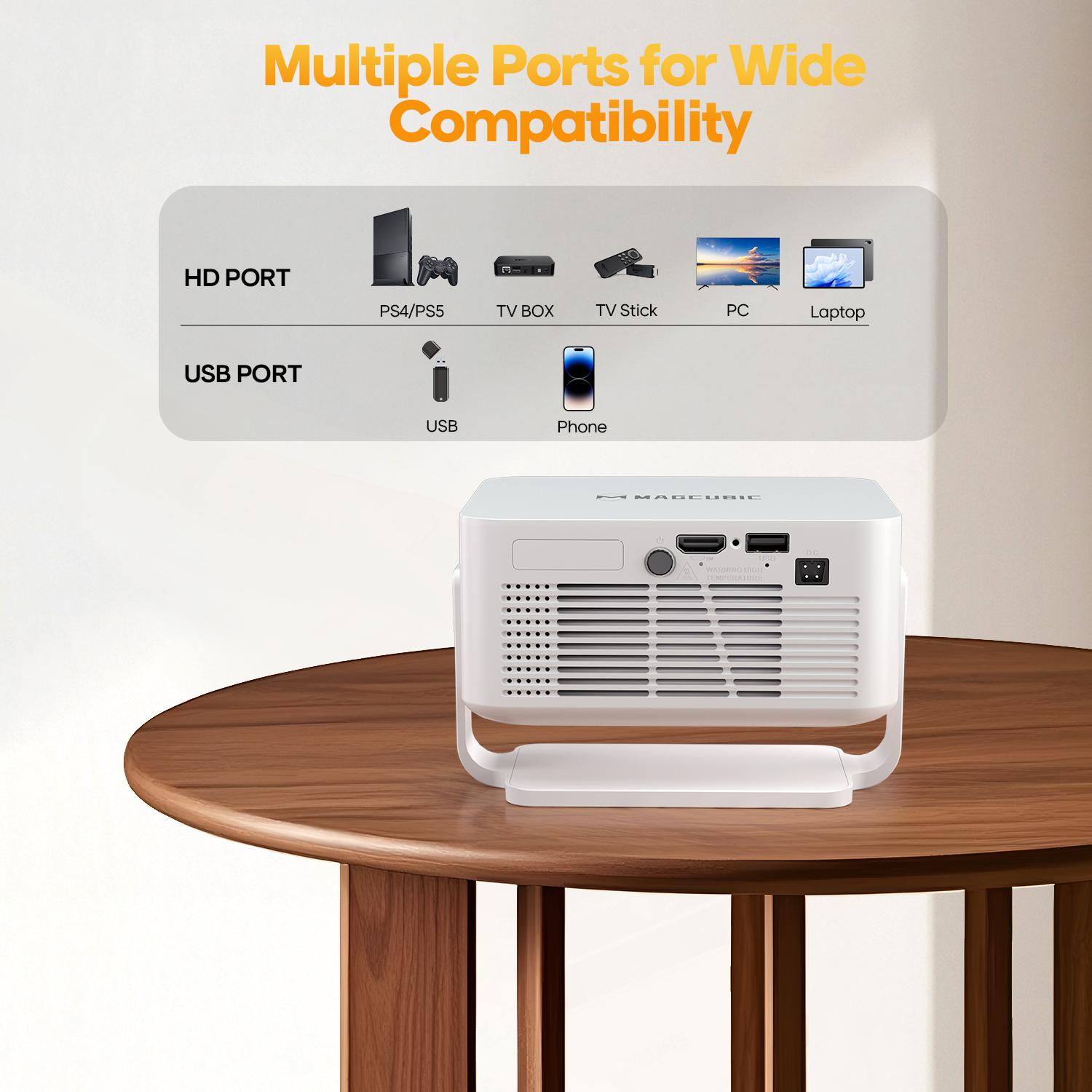 [US warehouse] Magcubic Auto Focus HY300MAX Projector 8K Decode HD 400ANSI Allwinner H726 Android 14 with 0.8:1 Throw Ratio Dual WiFi6 BT5.4 Auto Keystone HDR/HDR10+/HLG Native 720P Built-in Speaker Portable Mini Home Cinema Movie Outdoor