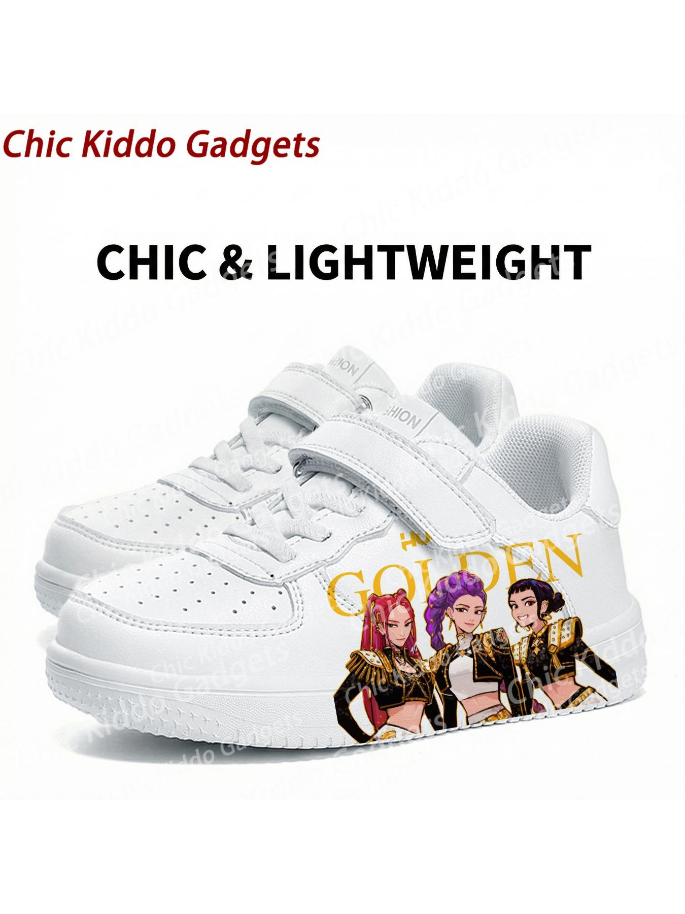 2026 children's white shoes, girls' pattern print design thick-soled sneakers, durable casual fashion sports shoes