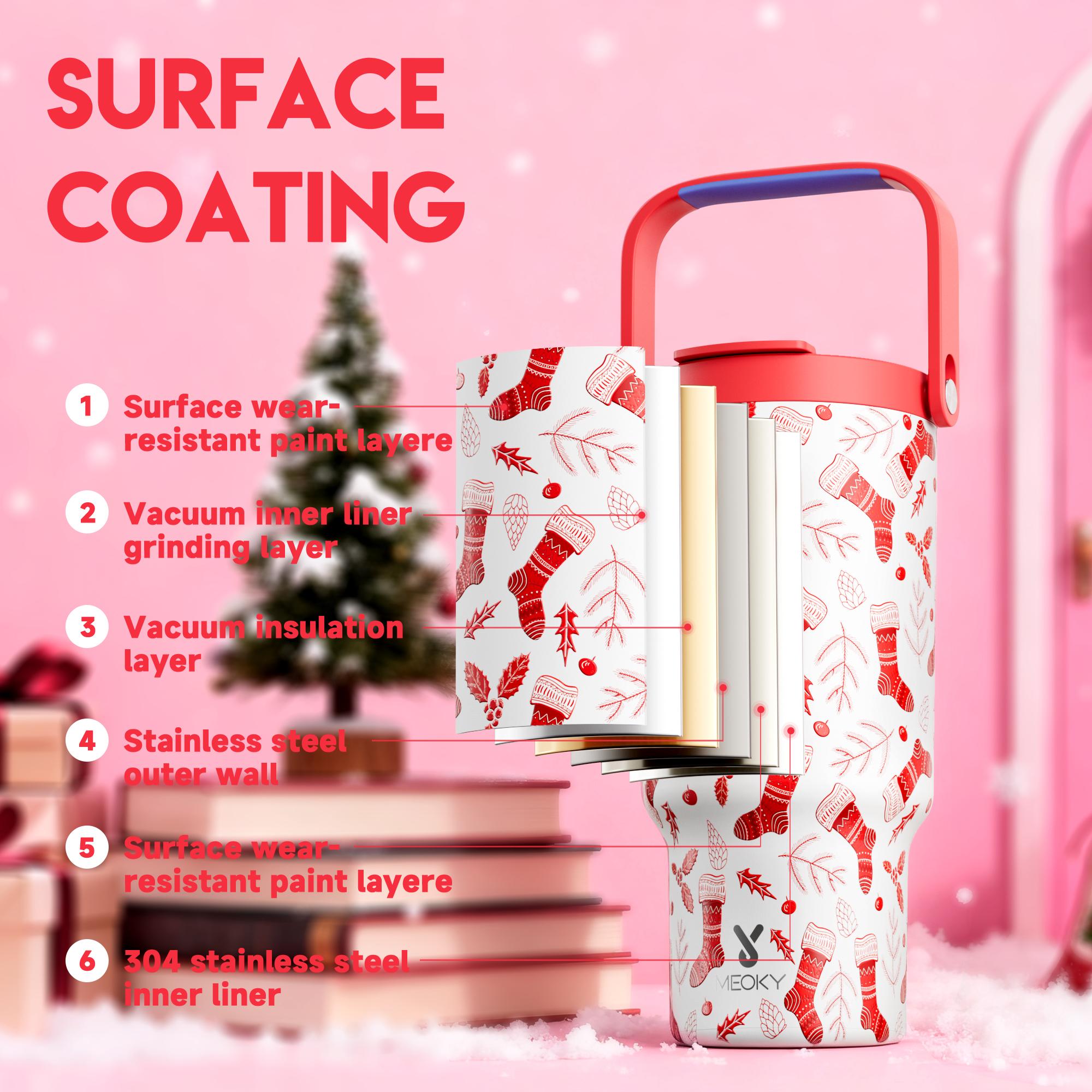 【Meoky】32oz&40oz Tumbler with Handle and Straw,Hot Water Mug, Insulated Water Bottle, Stainless Steel Travel Mug, Keeps Cold, Fits in Car Cup Holder,Christmas Gift