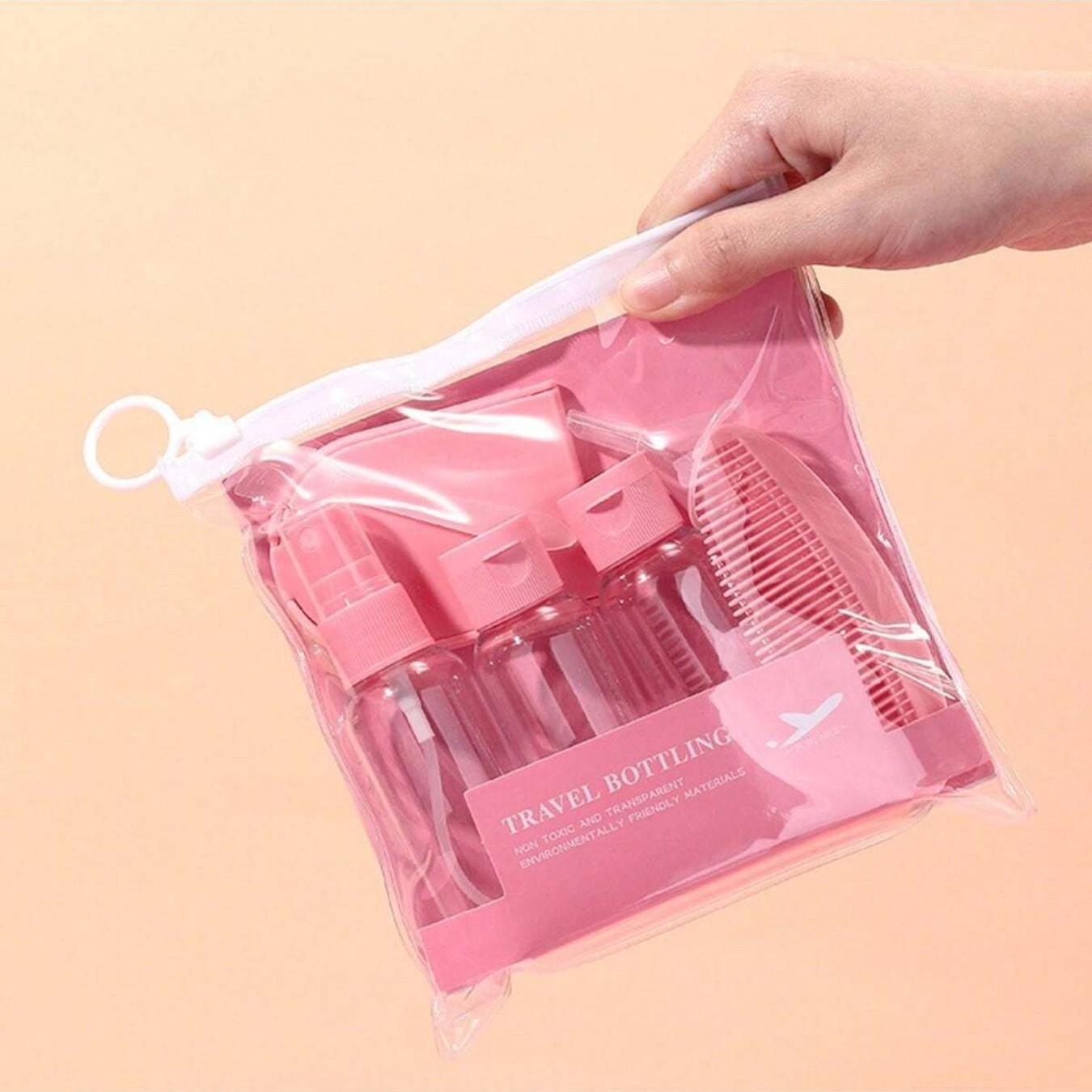 7-Piece Travel Essentials Set, Includes Empty Bottles & Spray Bottle, Portable Makeup Mirror & Comb Kit, Ideal for Trips, Travel Containers