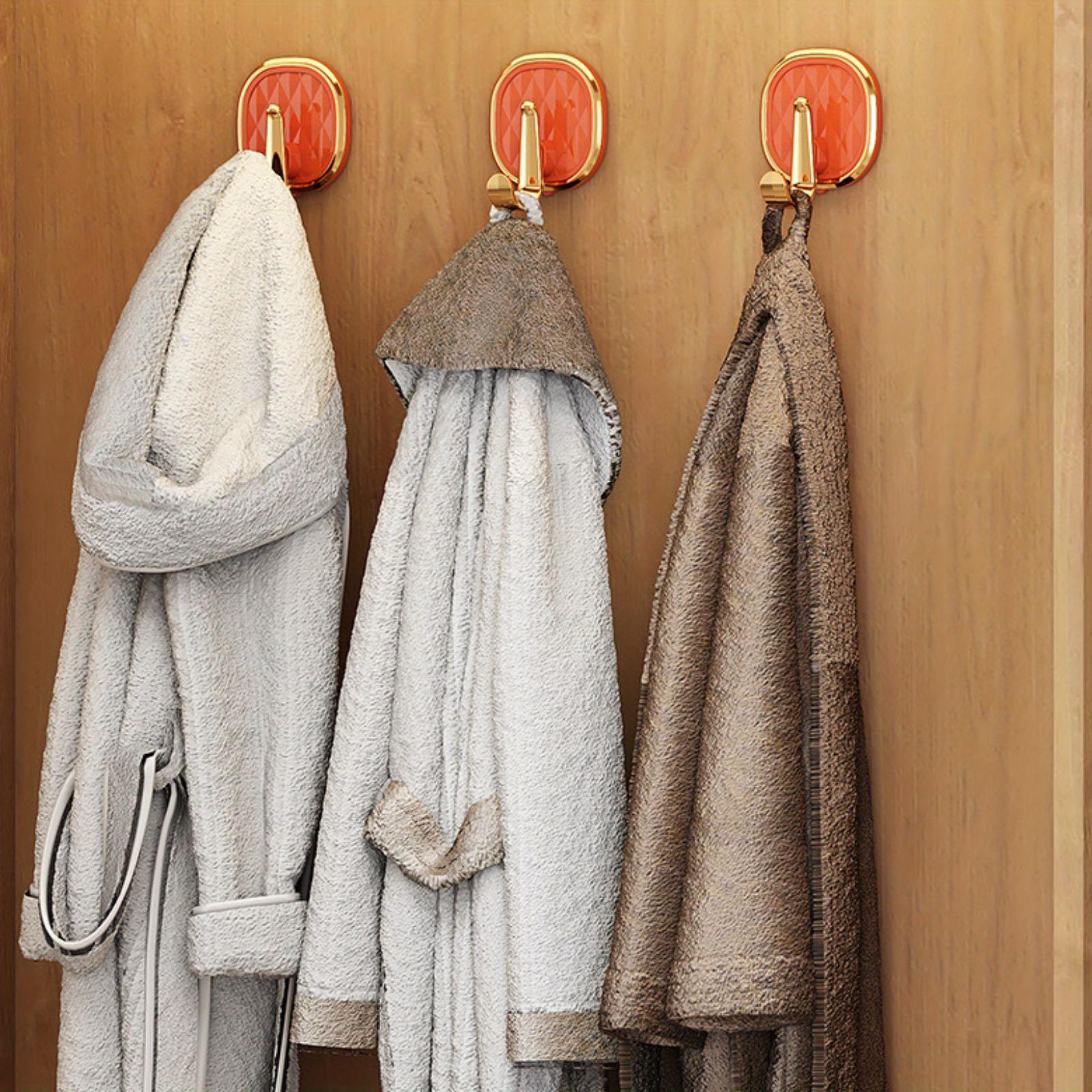 4pcs Elegant Textured Colors Sticky Hooks - Easy-to-Install, No-Drill Wall-Mounted Hangers for Clothes, Towels, Robes - Modern Bathroom Accessories for Home Decor
