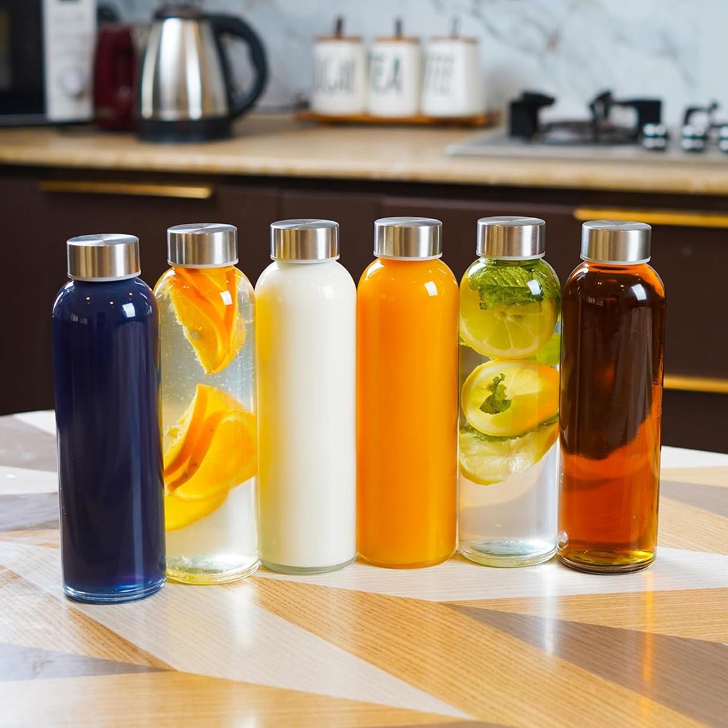 8 Pack Glass Water Bottles with Lids, 18oz Reusable Juice Bottles with Lid, Leak-Proof Juice Container