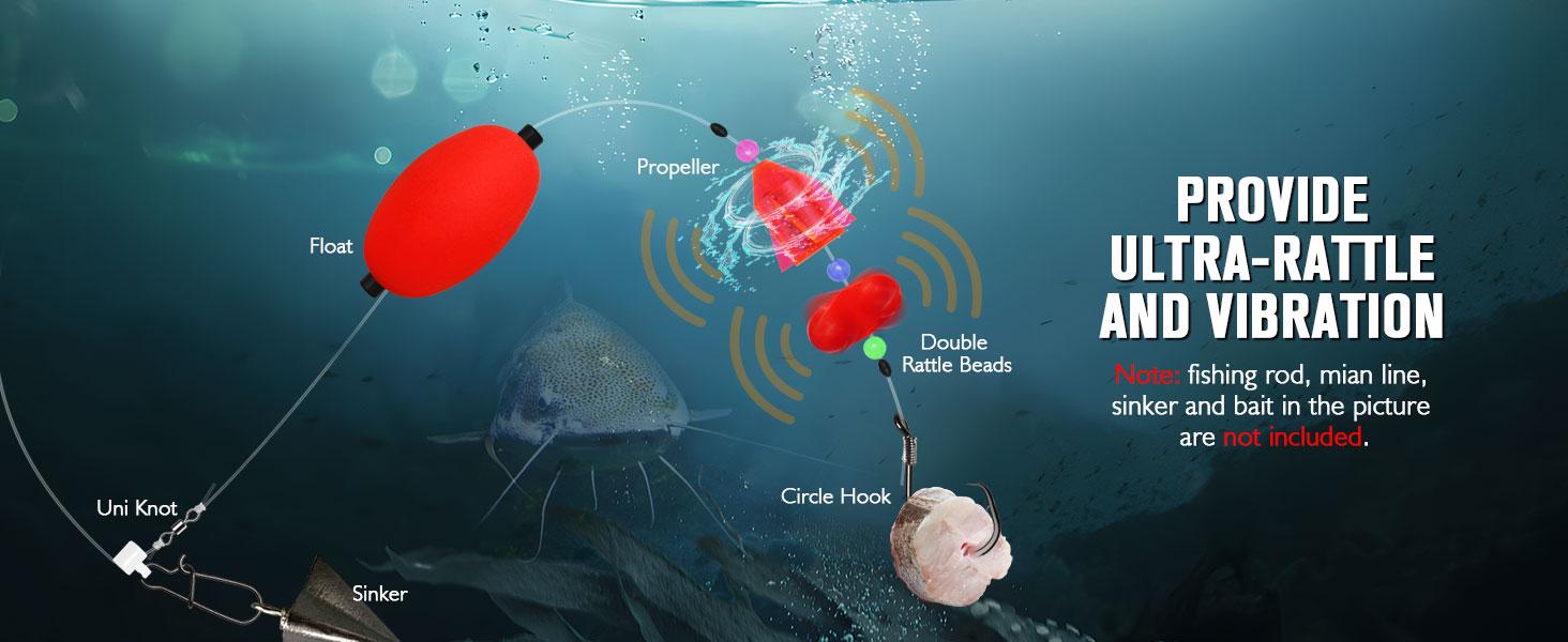 Catfish Rigs Santee Rig Catfish Float Rigs Circle Hooks  6/0 8/0 Catfishing Tackle 6pcs, Catfish Fishing Tackle Making Kit Equipment Accessories with Float, Hook, Swivel and Fishing Bell，bank fishing