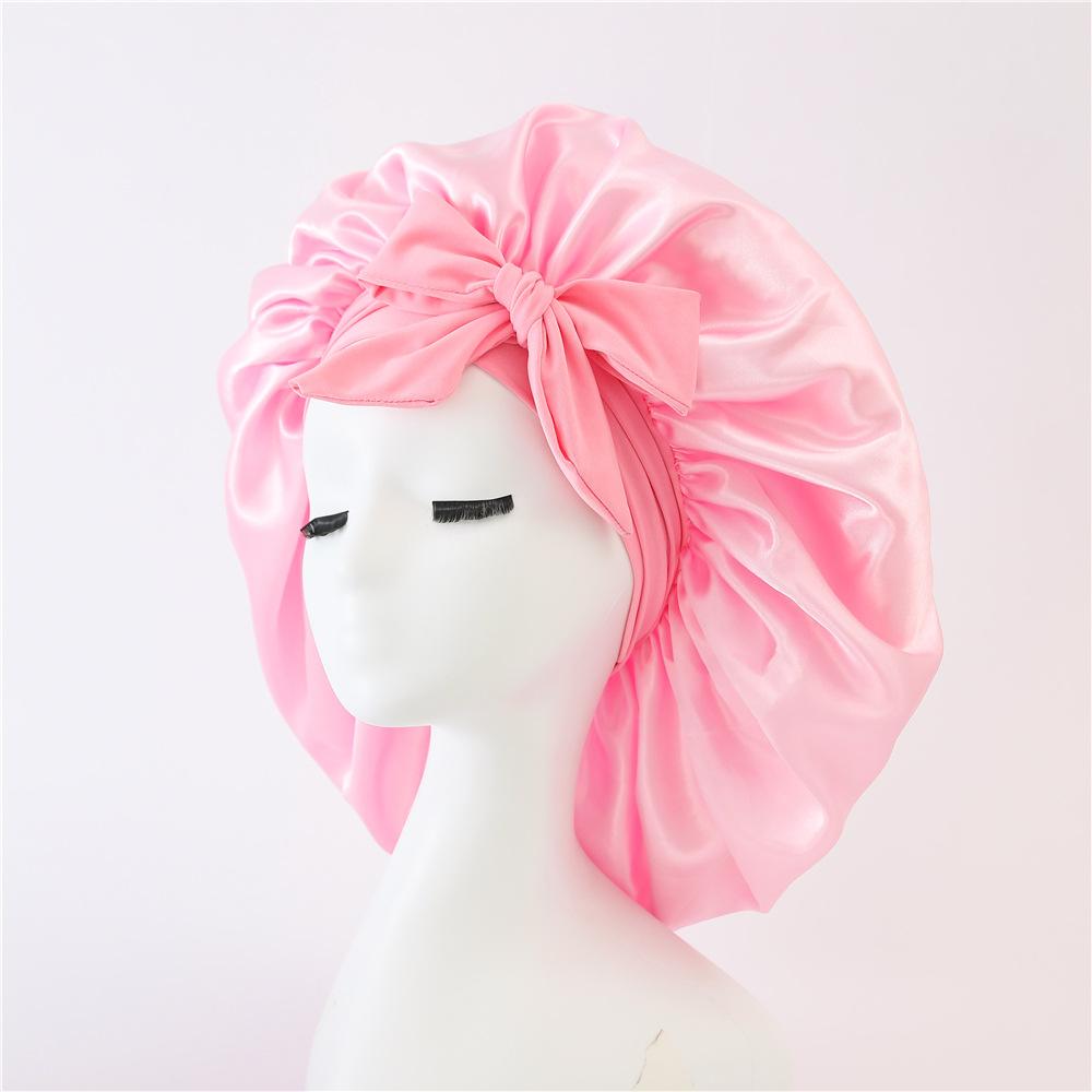 Cikana Hair New Women Satin Solid Sleeping Hat with Stretchy Tie Band Elastic Night Shower Cap Adjustable Hair Head Cover Bonnet turban