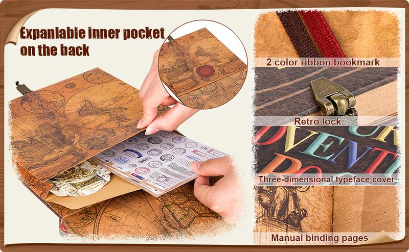 Our Adventure Book Scrapbook Photo Album 8.9x7.7inch Retro Style Embossed Letter Cover Travel Diary Journal Scrap Book Kit Decor Gifts for Christmas/ New Year/ Mother's Day/ Valentine's Day/ Women's Day/ Easter