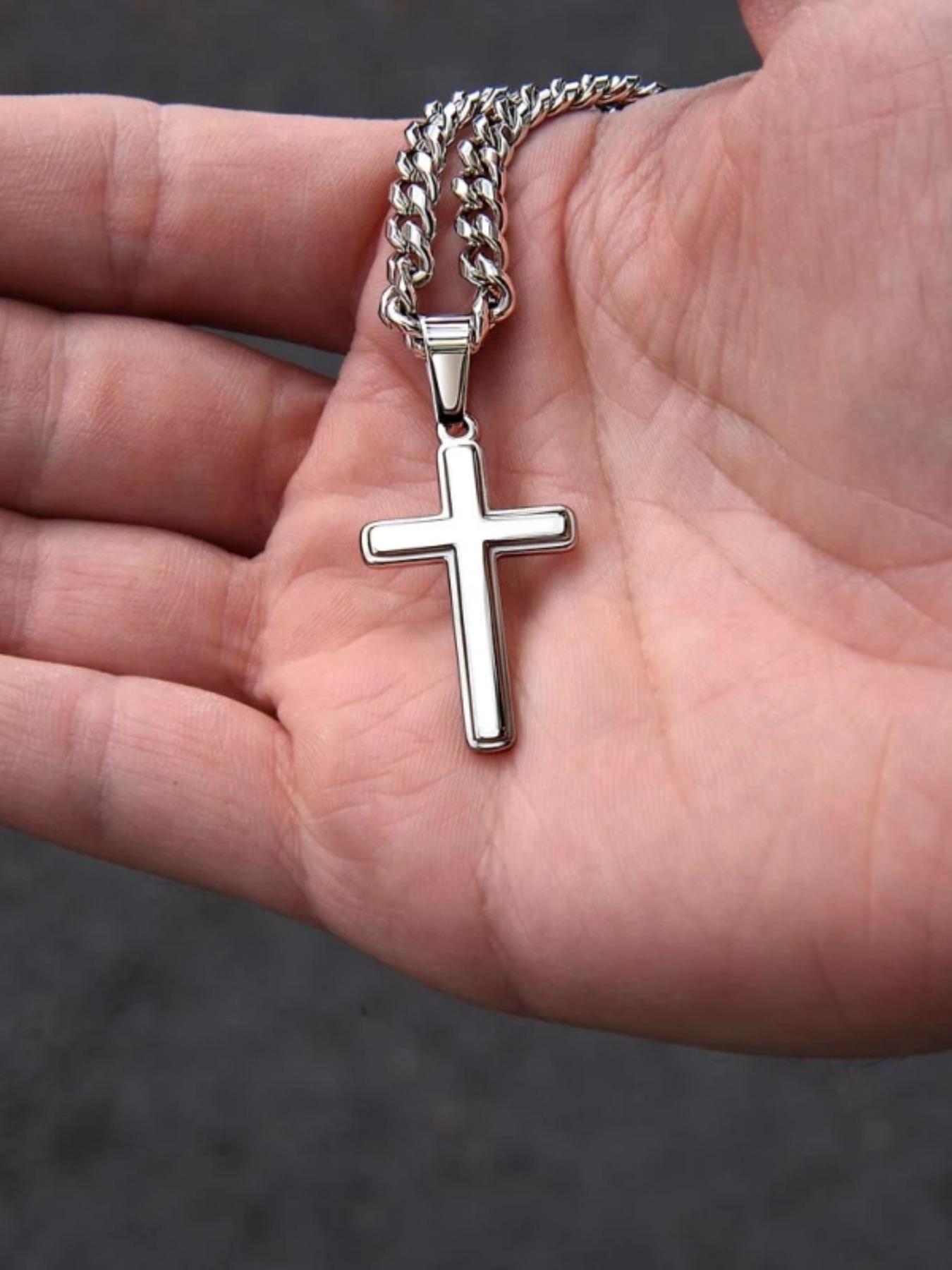 To My Dad Cuban Chain Cross Pendant Necklace with Box and Card, Birthday Christmas Gifts, Father's Day Gift, Cross Necklaces