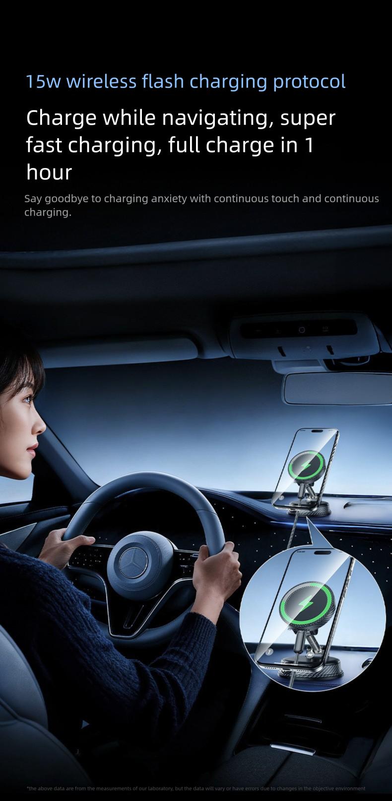 Magnetic Wireless Charging Car Phone Mount, 360 °   Rotatable Universal Holder