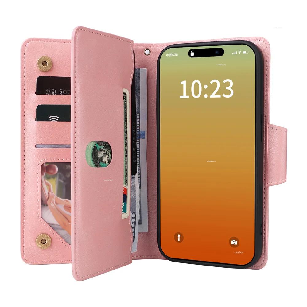 Zipper Wallet Phone Case for IPhone 17 1615 14 13 12 11 Pro Max Mini  Card Slots Strap Leather Cover