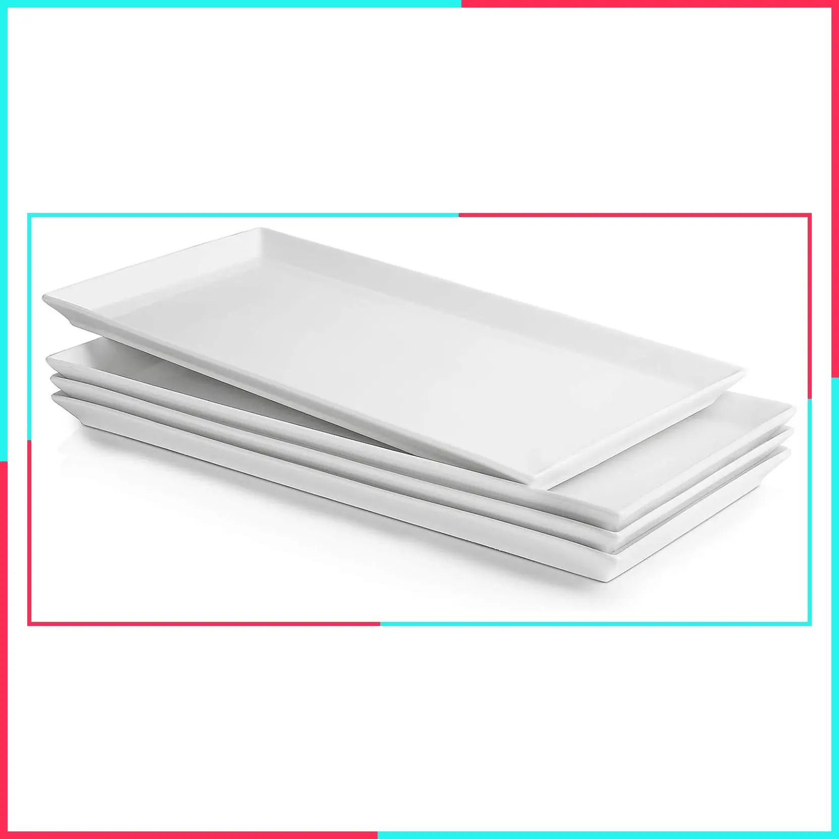 White Porcelain Serving Platters, Large Rectangular Trays for Parties, 15.5 Inch, Set of 4