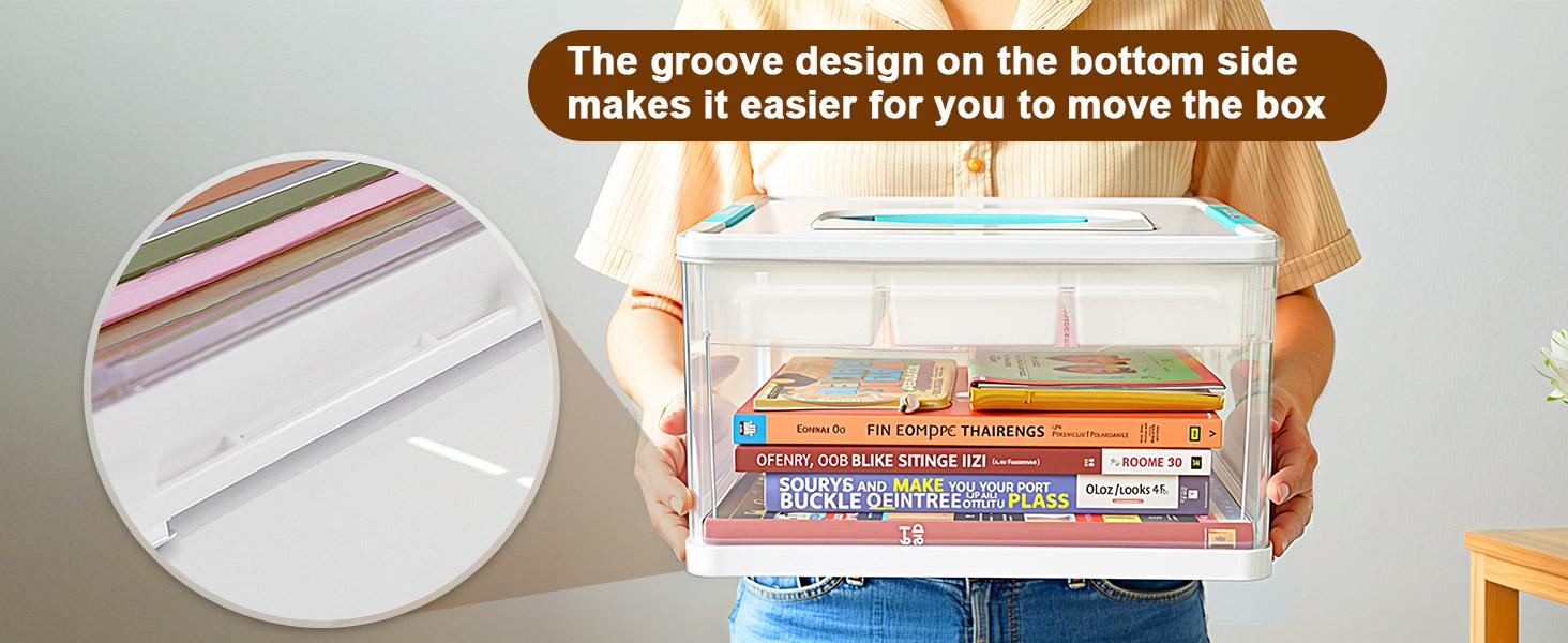 24QT Clear Plastic Craft Organizers and Storage, Art Supply Organizer with Removable Tray and Dividers, Craft Supplies Organizer with Handle, Arts and Crafts Bin for Sewing, Coloring Book, Crayon