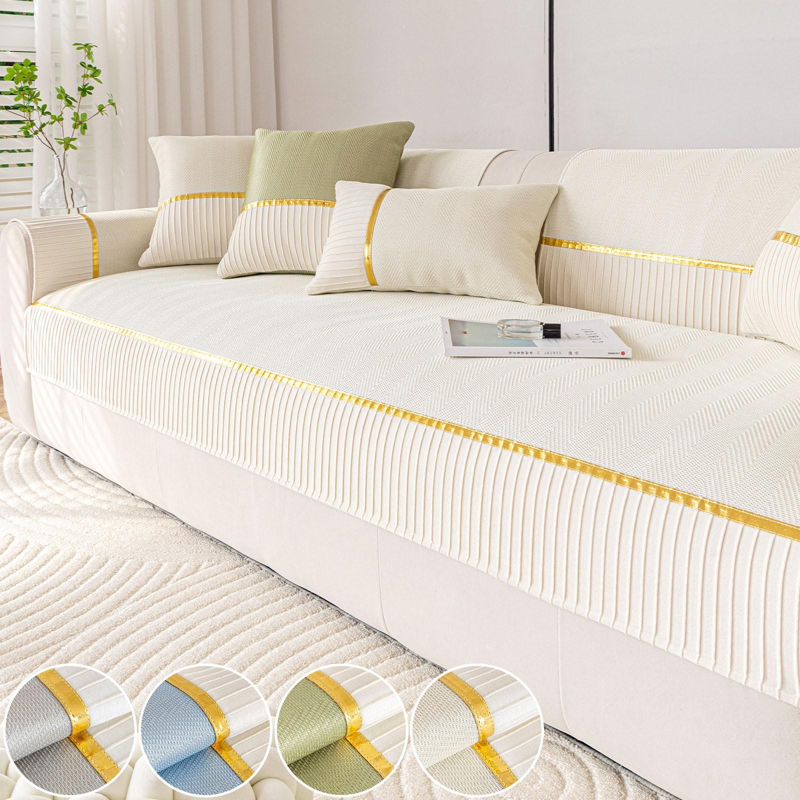 Ice Silk Gold Trim Sofa Pad, Vintage High-End Elegant Design, Reusable All-Season Sofa Cover, Trendy Universal Sofa Protector