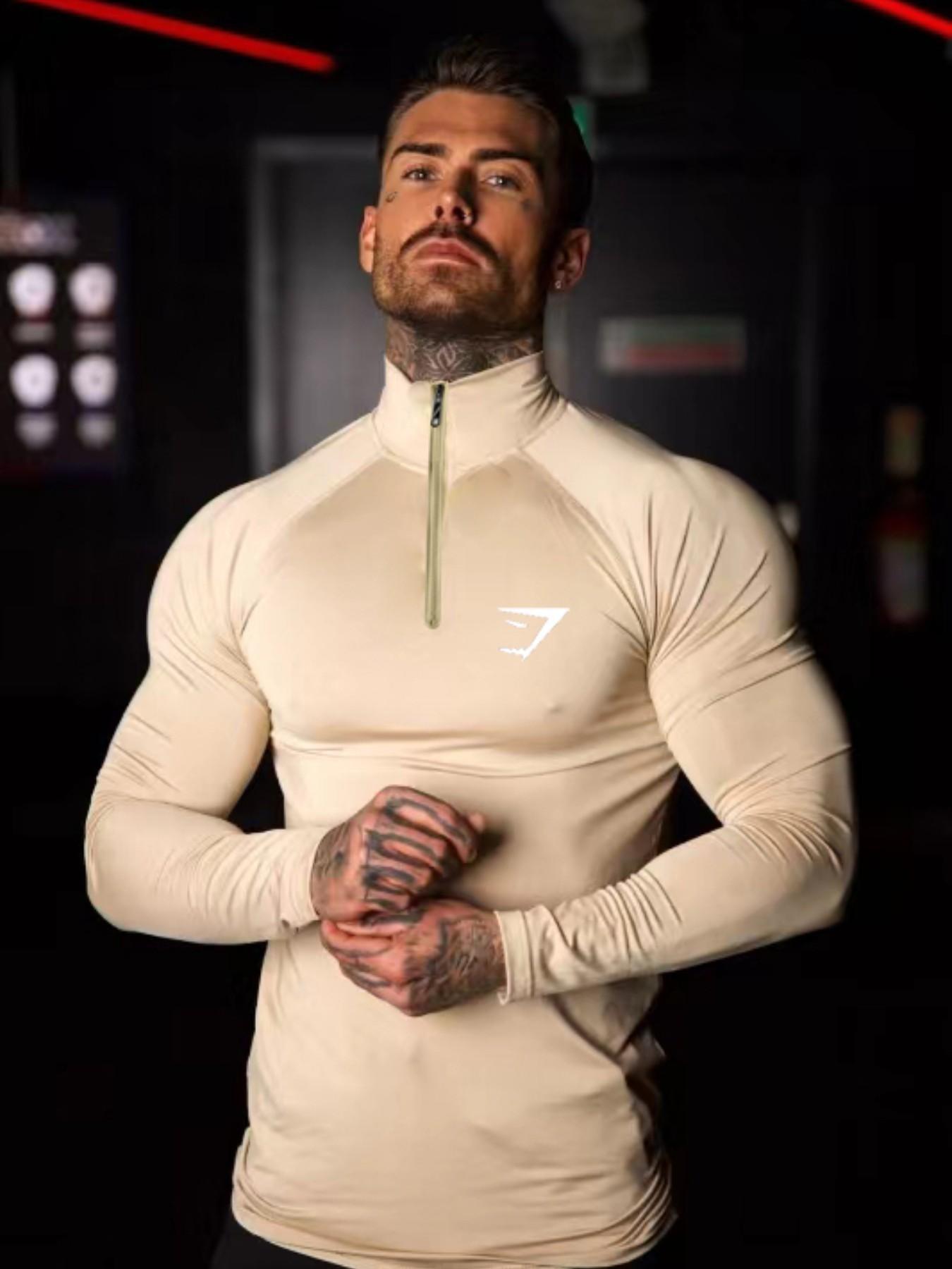 2026tk New Men's Simple Casual Stand Collar Zipper Short Sleeve Summer Tight Top, Sporty Long Sleeve Plain Pattern All Seasons Clothing