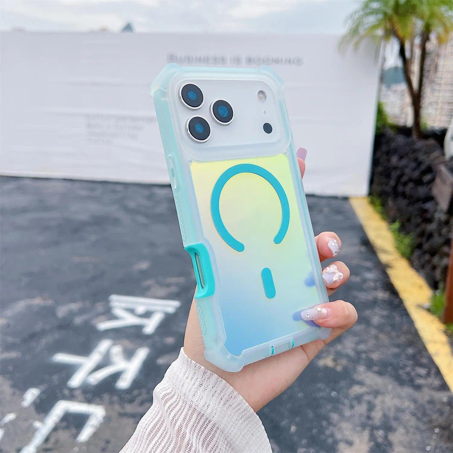 Compatible with iPhone 17 Pro Max/ 16/15 /14/13 /12 Shockproof color-changing magnetic smartphone case, transparent phone case, phone accessory -HNTK01