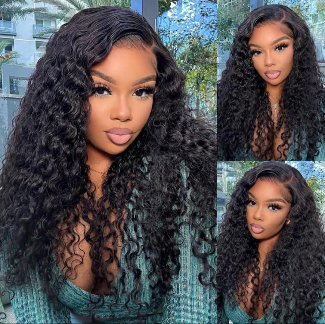 13x6 Deep Wave Lace Front Wig Human Hair 180 Density Pre Plucked Transparent Lace Wig For Women