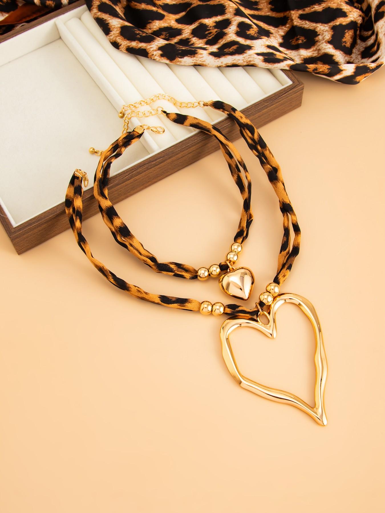 Women's Leopard Heart Pendant Necklace Set, Casual Style Zinc Alloy Jewelry, All-Seasons Accessory for Daily Wear & Party Look