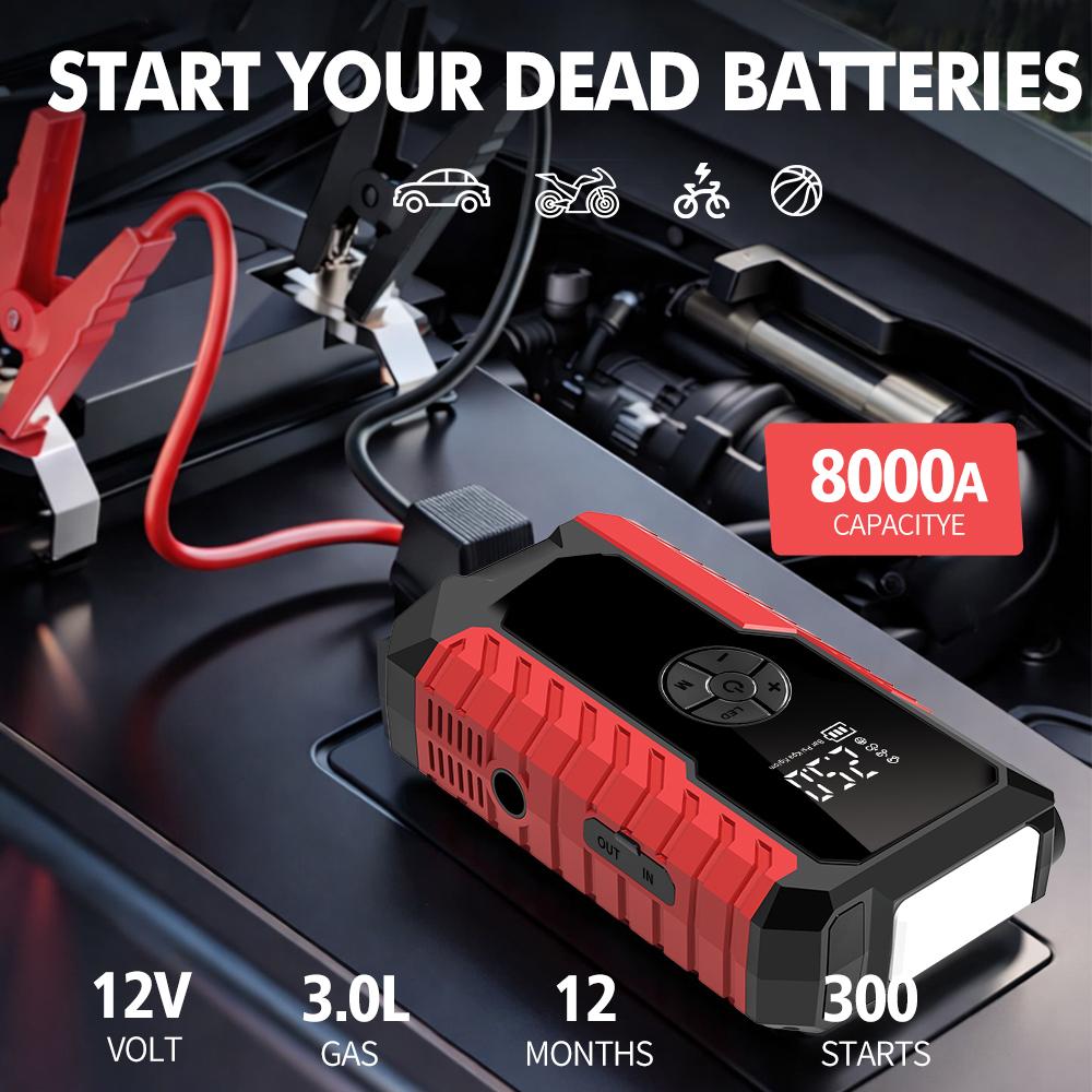 Car Jump Starter with Air Compressor - 12V Battery Booster, Tire Inflator & Power Bank for Gas/Diesel Vehicles