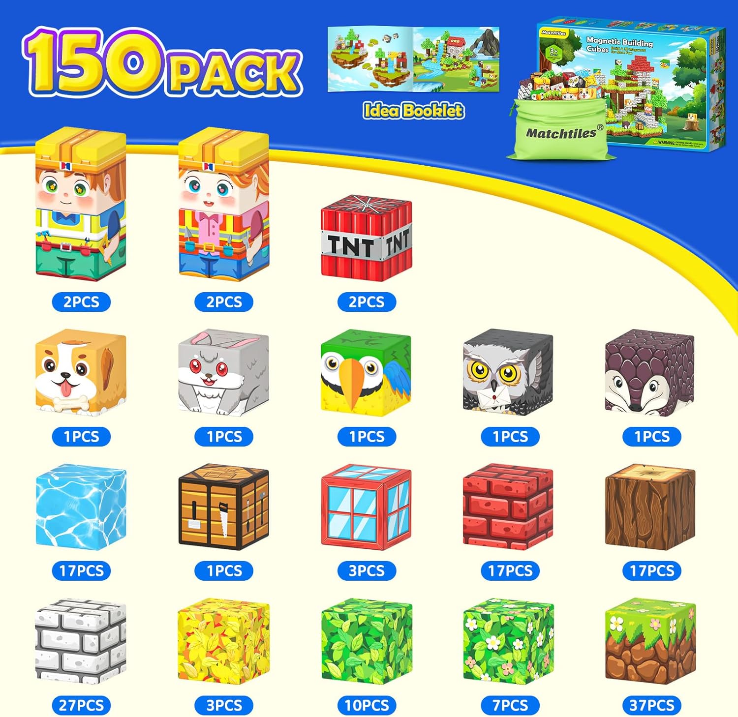 150PCS-Magnetic Building Blocks with Storage Bag STEM Montessori Toys Birthday Gift Build Mine Magnet World Classroom Must Haves