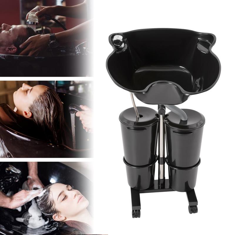 Portable Shampoo Bowl with Electric Pump, Hair Washing Station for Home & Barber Use, Portable Sink for Washing Hair with Dual-Bucket Design, Height Adjustable Stand