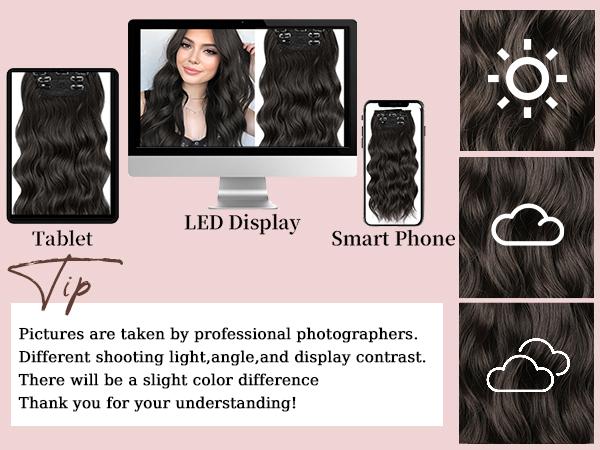 Clip in Hair Extensions, 24 Inches 4 PCS Synthetic Hair Extensions Fiber Double Weft Hair for Women Soft Natural