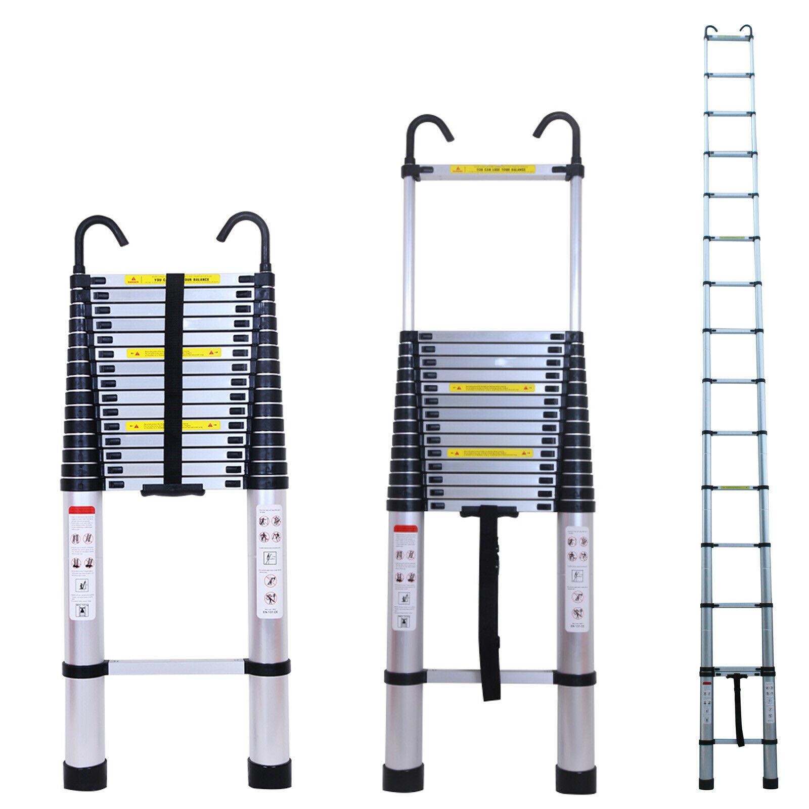 Aluminum Telescoping Ladder 14.4ft / 16.4ft /20.3ft Extension Ladder with 2 Hooks, Portable Folding Ladder, 330lbs Load Capacity, Adjustable Height for Indoor Outdoor RV Home Office