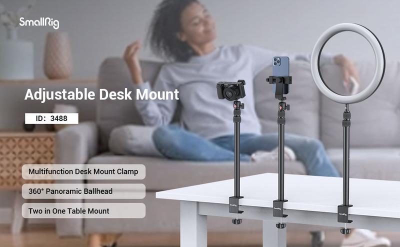 SmallRig Camera Desk Mount Table Stand 15"-35" with 1/4" Ball Head, Adjustable Light Stand, Tabletop C Clamp for DSLR Camera, Ring Light, Live Streaming, Photo Video Shooting 3488 Tripod Stabilizer Smartphone
