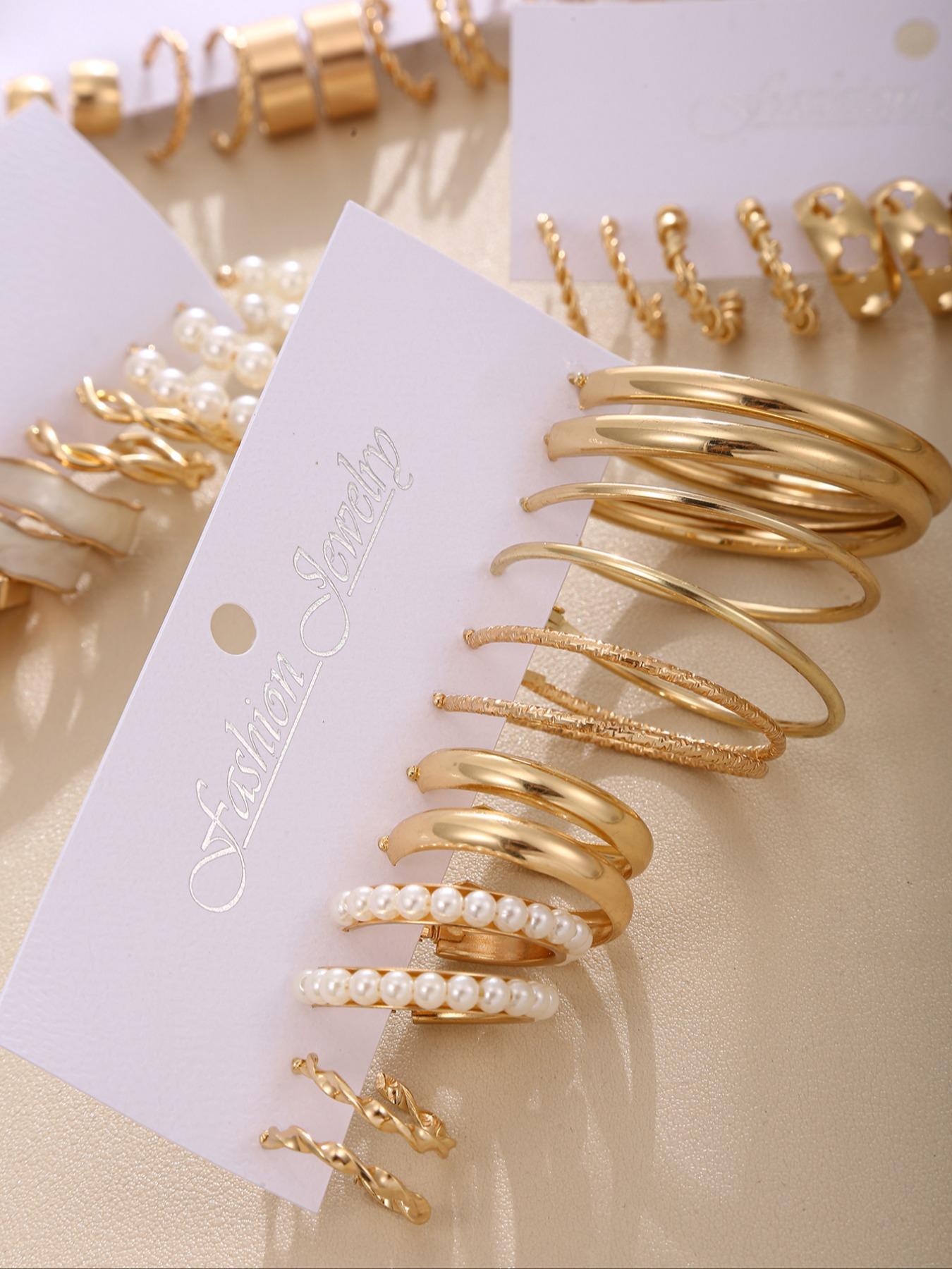 24 Pairs Elegant Alloy Flower Earrings Set, Hoop Earring Set with Mermaid Design, Perfect Gift for Women and Office Wear Jewelry Collection
