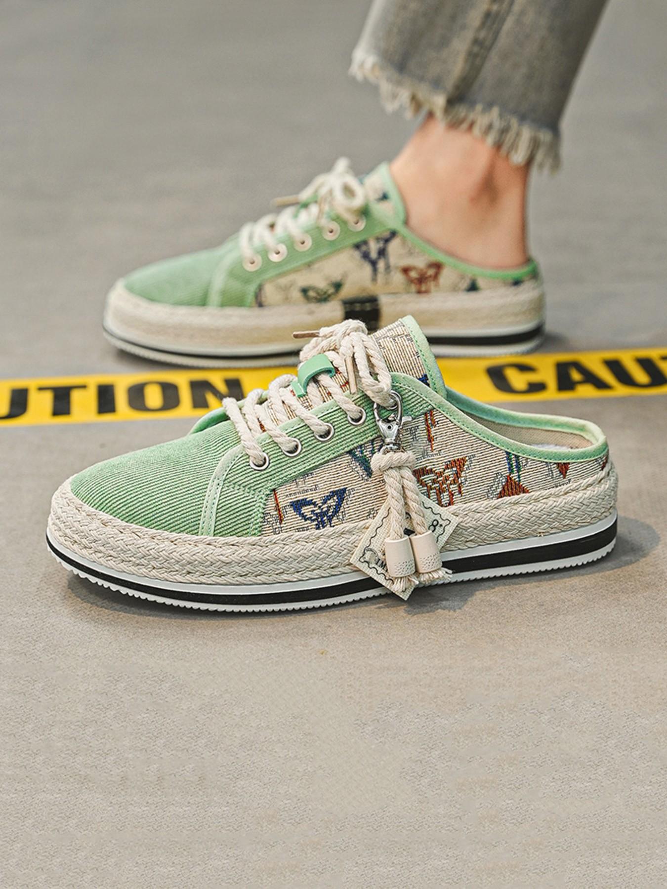 Men's Ethnic Animal Print Canvas Slippers, Summer Footwear, Size 39-44, Thick Sole, Slip-On Design, Retro Open-Toe Sandals