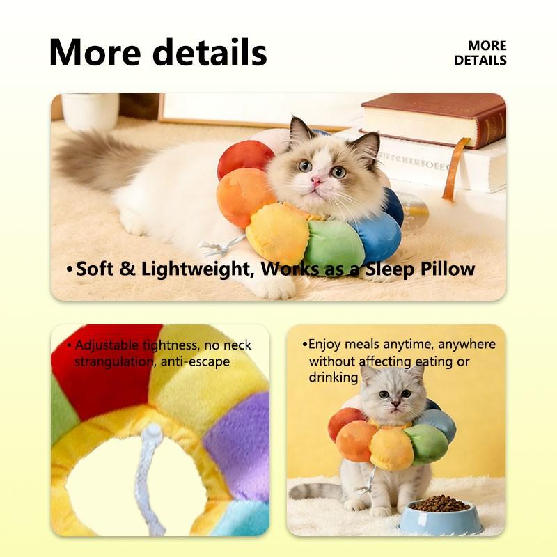 2-Pack Cat Dog Elizabethan Collar, & Colorful Sunflower Anti-Licking Neck Strap, Adjustable Breathable Summer Pet Harness