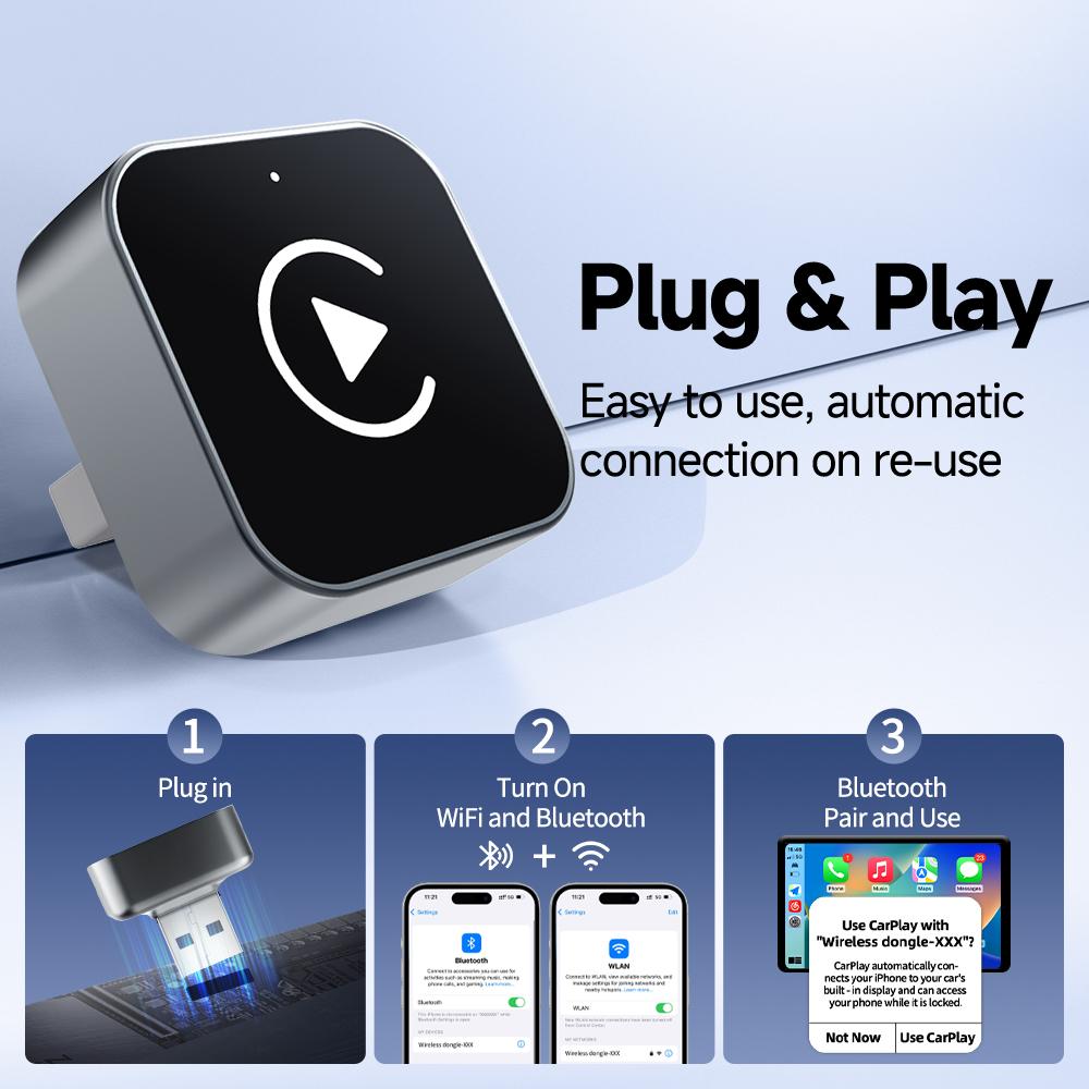 Wireless CarPlay & Android Auto Mini Adapter, Fast-Cooling Portable Plug-and-Play Bluetooth-Compatible Connection Dongle