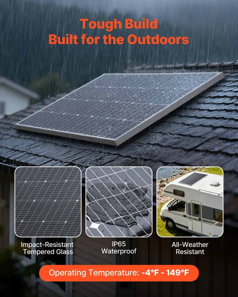 【Summerfinds】VEVOR 100W Monocrystalline Silicon Solar Panel (1pcs, 100-149W), Tempered Glass, 23% High-Efficiency Mono PV Module, MC4 Cable Output, Aluminum Frame, IP65 Waterproof, 35.2x22.8x1.2 inches, 10.4lbs, for RV/Boat Roof, Off-Grid Users