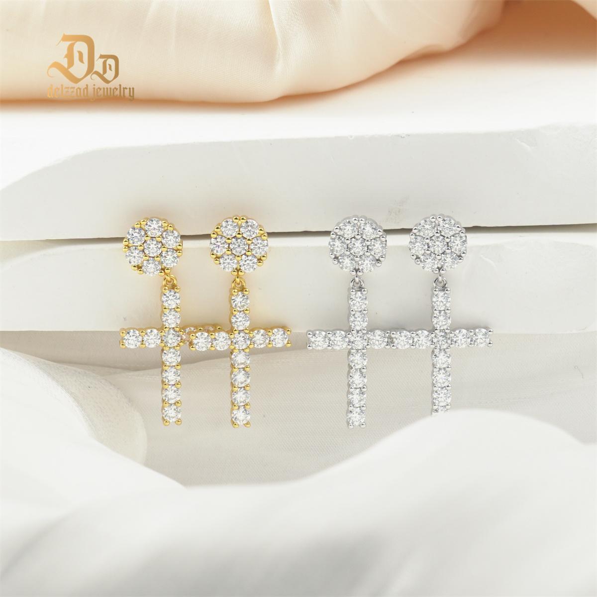 Delzzad Studded Cross Dangle Earrings S925 VVS Synthetic Moissanite Hip Hop Earrings Jewelry Perfect Birthday Mother’s Day Christmas Gift for Men Women Silver Earrings Golden Earrings Wedding Set Springtok