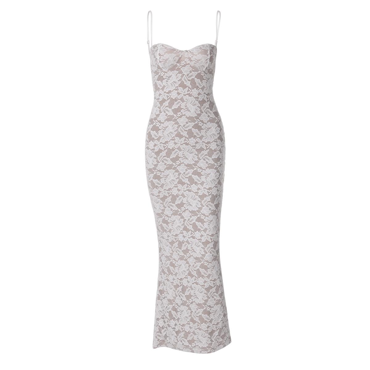 Women's Lace Panel Back-Split Sleeveless Bodycon Slip Long Dress, Solid Color Party Club Holiday Dress, Formal Wear