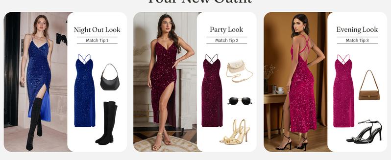 Wenrine Women's Sparkly Sequin Dress Spaghetti Strap V Neck Sexy High Slit Formal Club Party Evening Maxi Dresses Wenrine Women's Sparkly Sequin Dress Spaghetti Strap V Neck Sexy High Slit Formal Club Party Evening Maxi Dresses