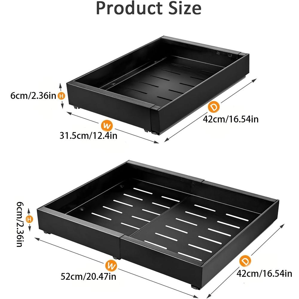 Adjustable Pull-Out Drawer Organizer, Expandable Kitchen and Bathroom Storage Cabinet with Adhesive, Easy Installation, Space-Saving Sliding Shelves