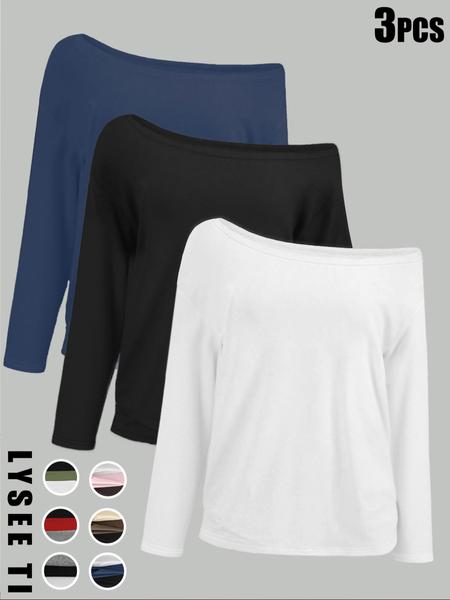 26 Valentine's Day 3pcs women's casual simple pullover, women's black, white, gray, multi-color three piece set, long sleeved top