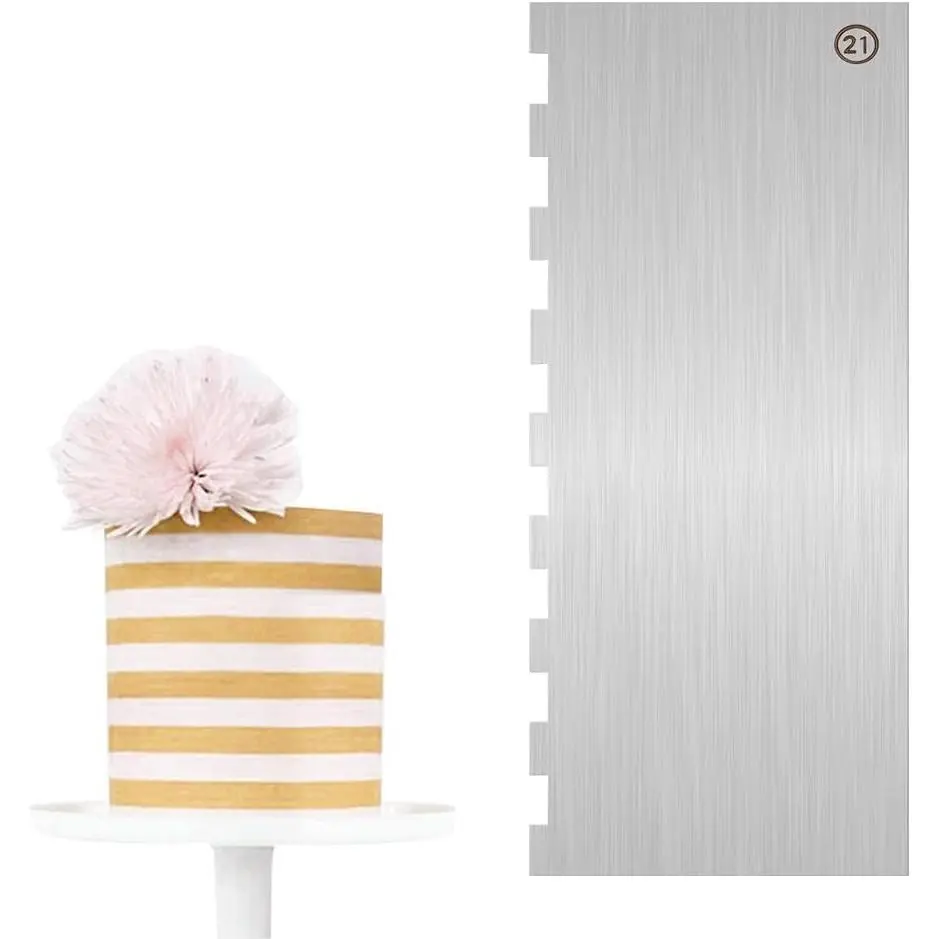 Cake Scraper  Cake Decorating Supplies Kit 9 Inch Metal Bench Scraper for Baking Buttercream  for Cakes Stainless Steel Frosting Cake Comb  Side Jagged Comb for Cream Cake | Smooth and Square- Edges for Frosting, Ganache and Layer Cake Decorating