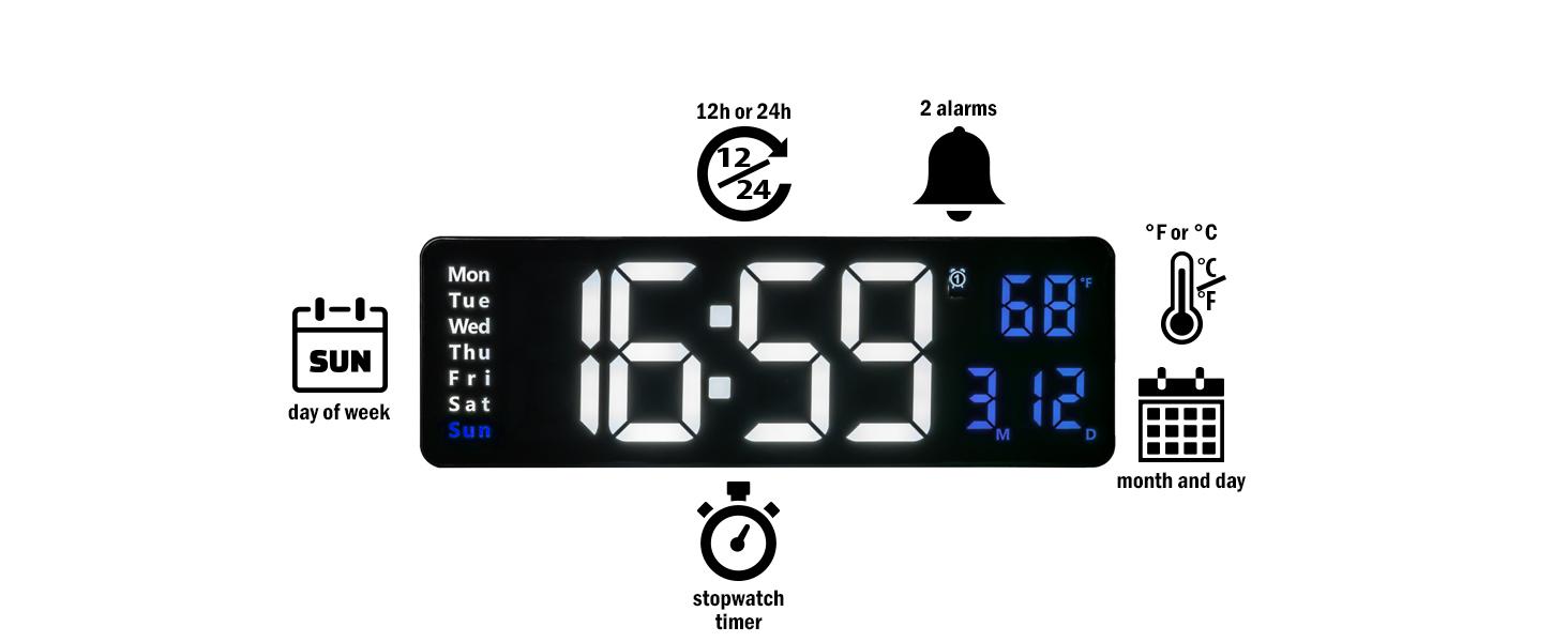 USB Battery Charging Digital Wall Clock, Large Screen, Countdown DigitalTimer,Home Decor Interior Blue Rectanglemothers day des mart alarm modern clockdigital Designelectronic bed display decoration bedroom,LED Large Display Digital Wall Clock