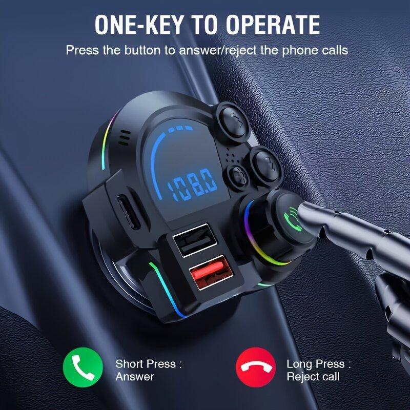 Bluetooth 5.3 Car FM Transmitter, Wireless Radio Adapter with PD 30W & USB Fast Charger, Colorful RGB Light, Hands-free Calling, Bass Music Player for All Cars