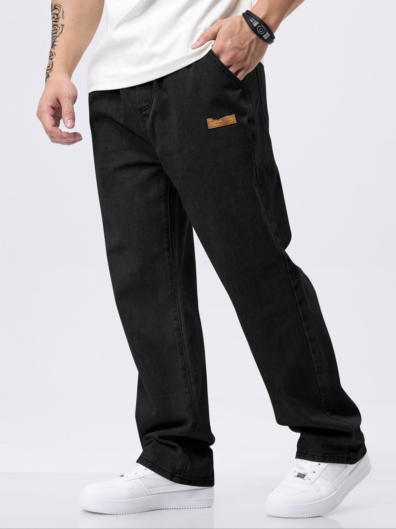 Men's Drawstring Elastic Waist Washed Straight Leg Jeans, & Blue, 2 Piece Set, Casual Daily Wear, All Seasons