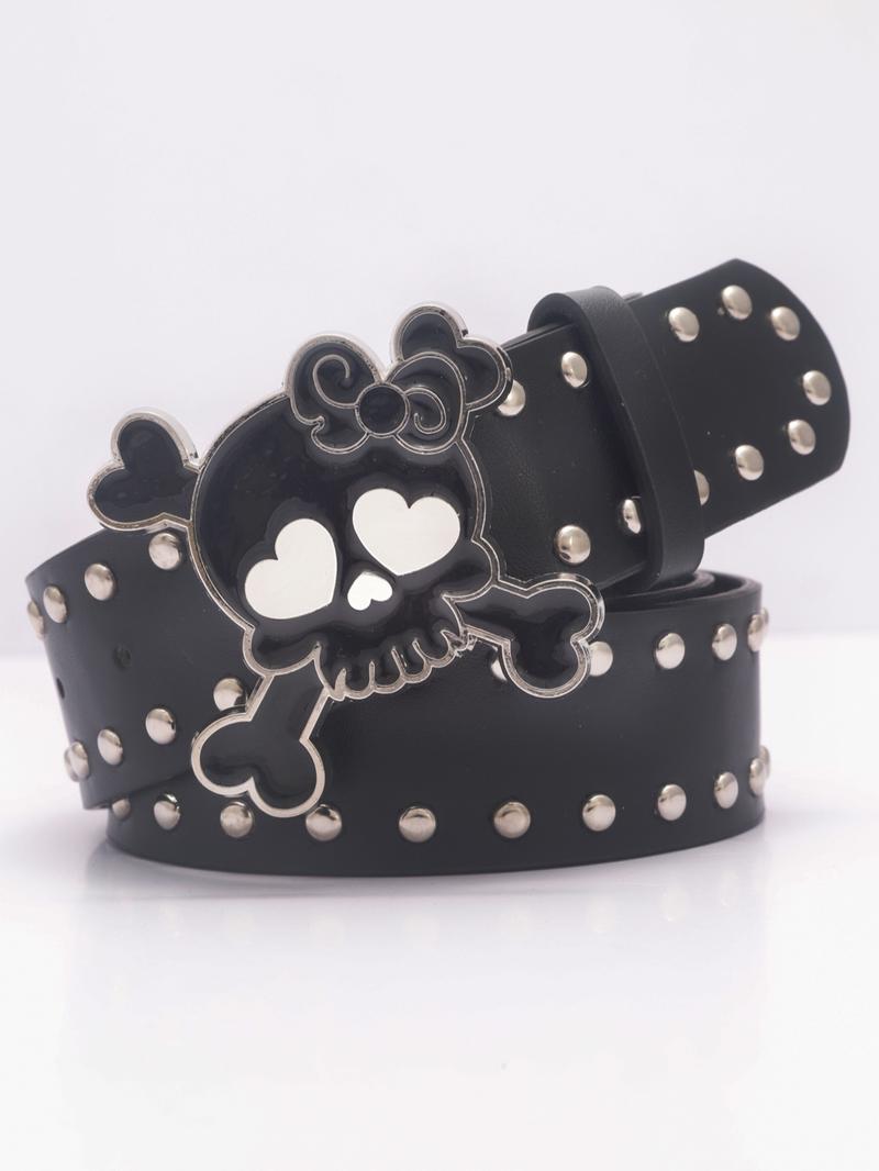 Skull Design Pu Leather Belt, Punk Style Rivet Decorated Belt for Women & Men, Fashion Belt for Party, Daily Clothing Decor, Exquisite Belt for Birthday Gift