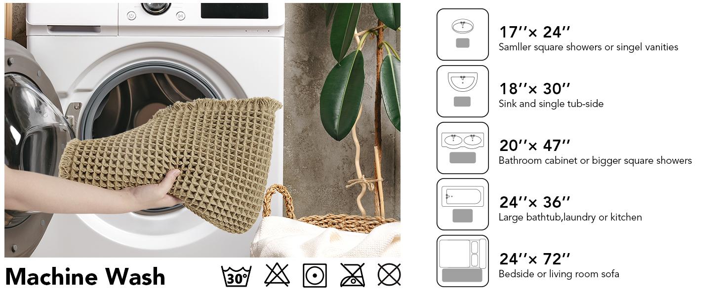 Deconovo Upgraded Boho Waffle Bath Mat - Super Absorbent, Non-Slip, Machine Washable Rug for Bathroom, Kitchen, Bedroom, Living Room, Hallway, and Entryways