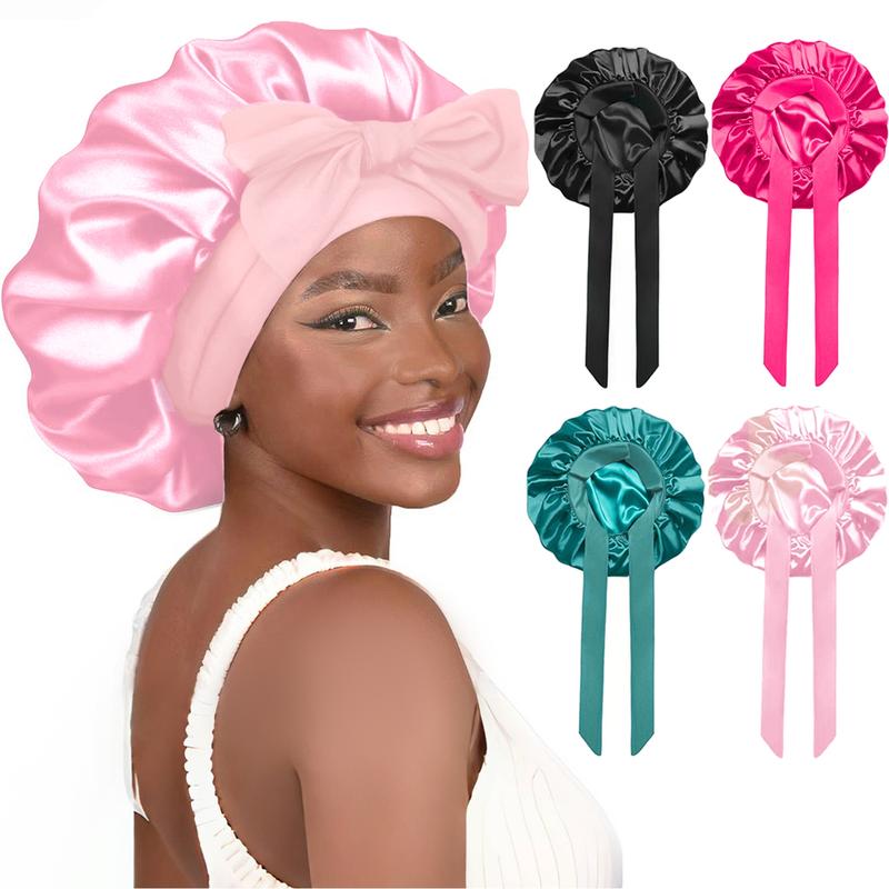 1/4 Pcs Double Layer Satin Bonnet,Soft and Breathable Hair Care Bonnet,Adjustable Night Sleeping Cap,Heatless Styling Tool for Women