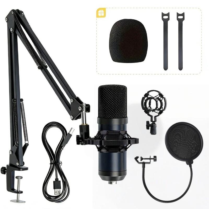 Professional USB Condenser Microphone Set with Arm Stand and Pop Filter, Clear Voice for Podcasts, Recording, Live Streaming