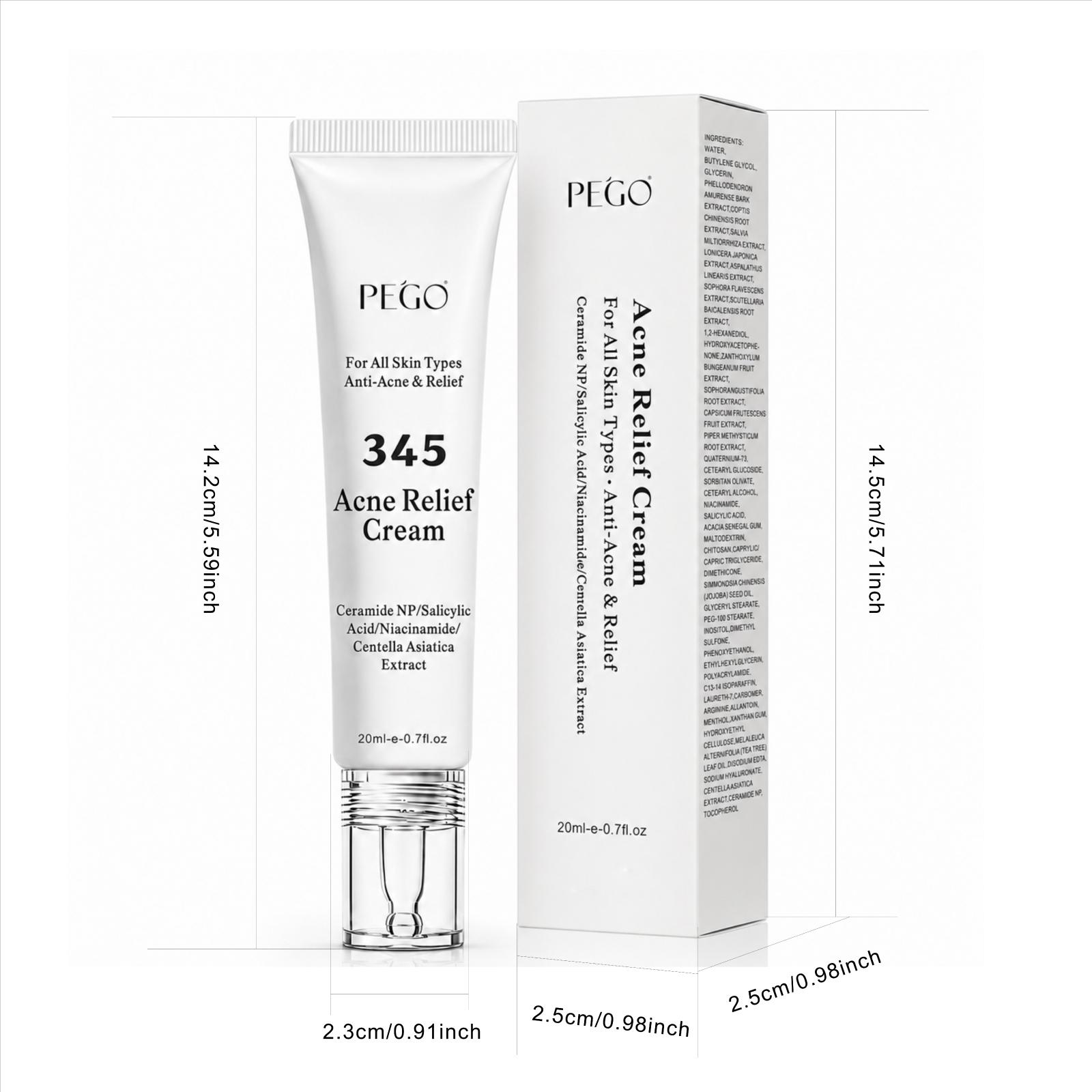 PEGO 345 Acne Relief Cream - Acne Solution Cream, Daily Face Moisturizer, Blemish Relief Care, Soothing Recovery, For Acne and Post-Acne Face Moisturizer with Centella,Salicylic Acid, Niacinamid,Calm Redness & Fade Acne Scars,Nighttime Acne Repair