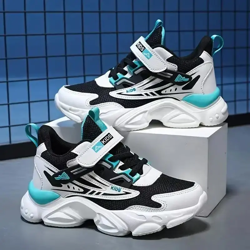 Boys' Mesh Upper Casual Trainers - Hook-Loop Strap Closure, Breathable Casual Sports Shoes for Teens, Suitable for Spring, Autumn Everyday Wear