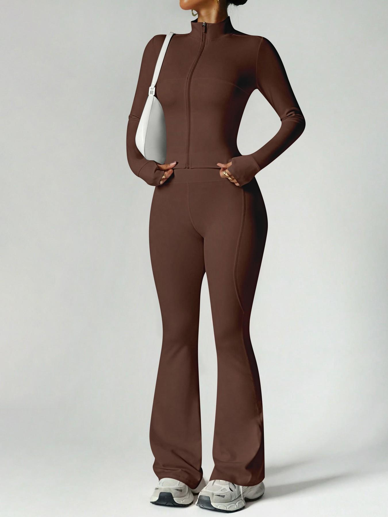 Women's 2-Piece Loungewear Set, Long Sleeve Zip-Up Jacket & Wide Leg Pants, Slim Fit, Fitted, Soft Comfortable for Daily Wear Home Sports Airport Travel, Casual Fashion Pajama Set