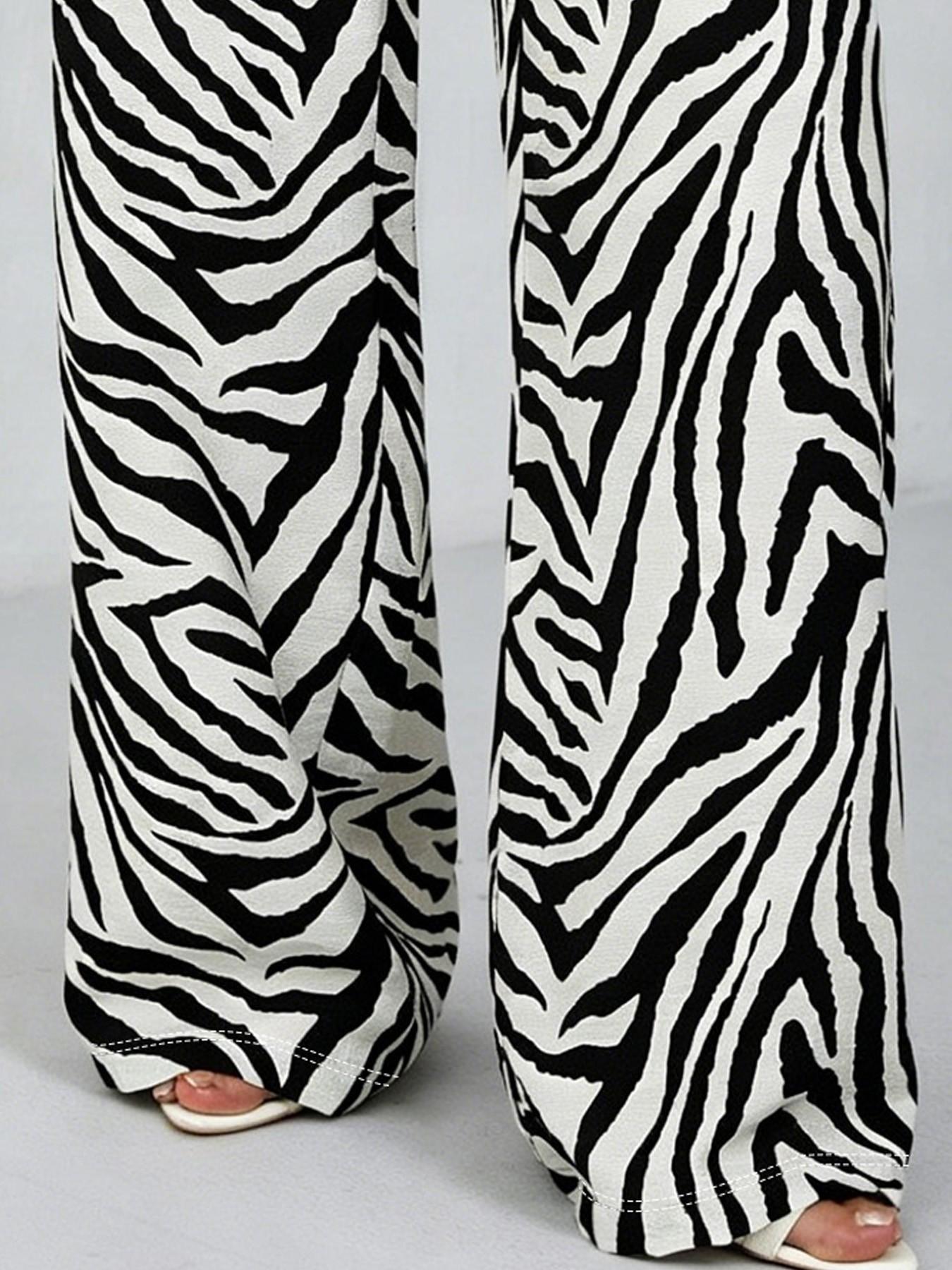 Women's Zebra Print Drawstring Adjustable Wide Leg Pants, Elastic Waist with Pockets, Casual All-Season Comfortable Fashion, Daily Wear